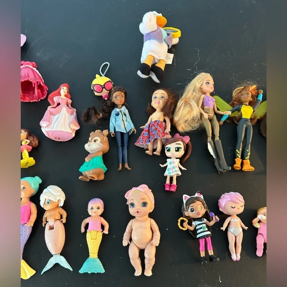 Dolls Lot of 32 disney/fisher price mermaids and other little toys